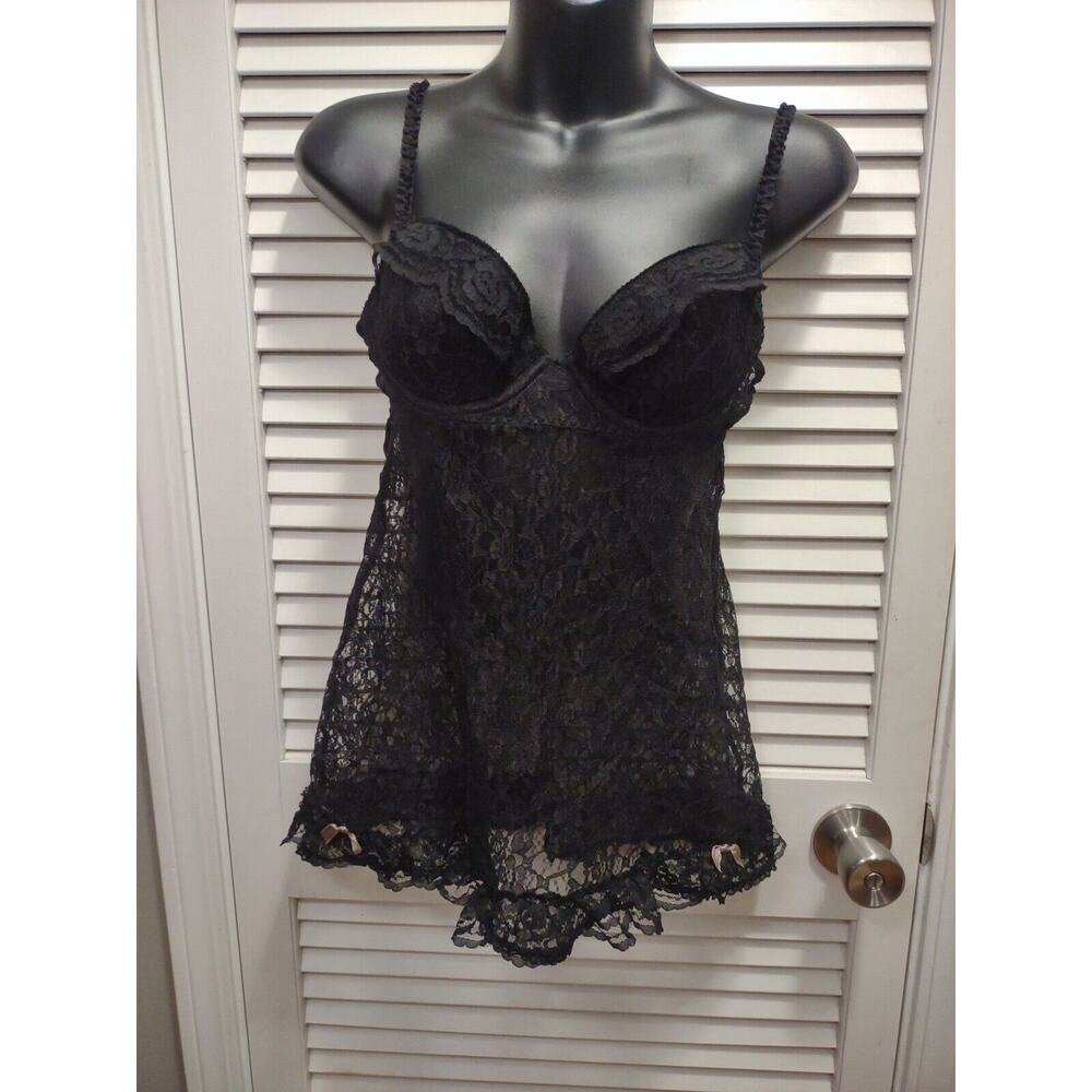 Victoria’s Secret Black Stretch Lace Underwire Chemise Slip Women's Size 34B